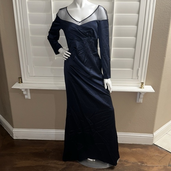 Adrianna Papell Illusion Satin Gown - Picture 1 of 8